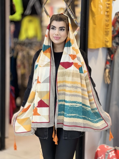 شال نخی ژاکارد منگوله دار کد 1637