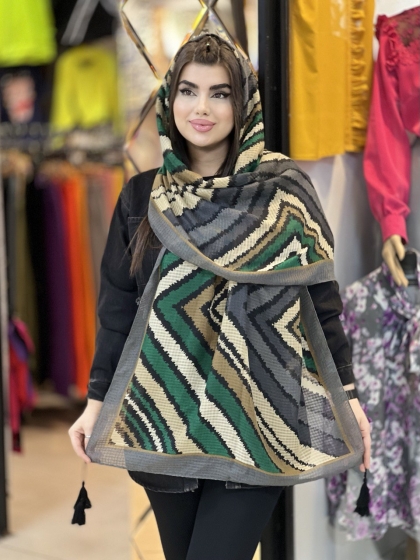 شال نخی ژاکارد منگوله دار کد 1683