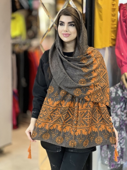 شال نخی ژاکارد منگوله دار کد 1728