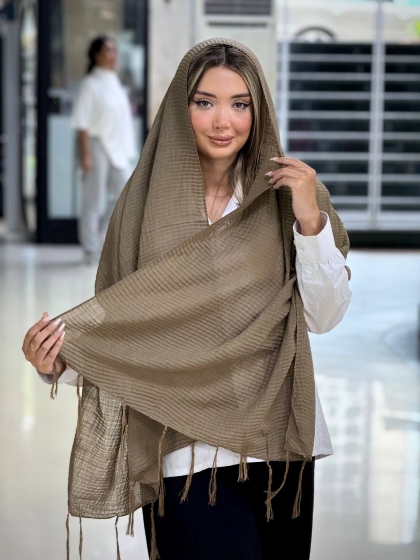 شال سوپرنخ پلیسه مربعی منگوله کوبایی کد 2760