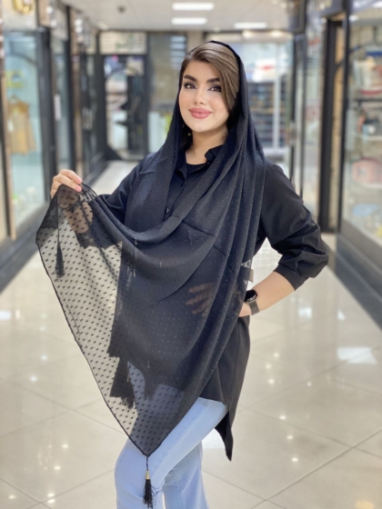 شال نخ و حریر اشکی منگوله دار کد 480