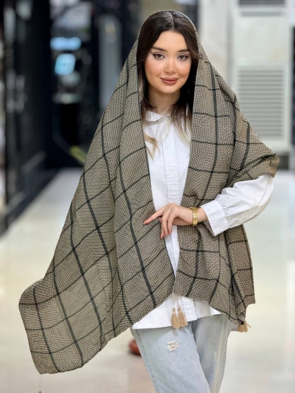 شال نخی پلیسه سی اسکارف منگوله دار کد 2538