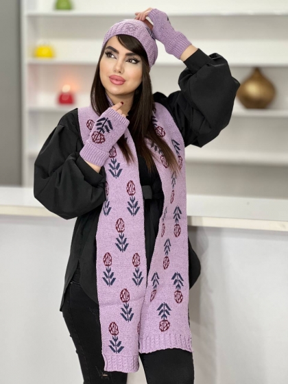 ست شال و کلاه و دستکش بافت ترک(کیفیت عالی) کد1485