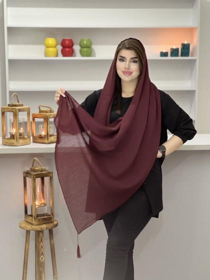  شال حریر ساده منگوله دار کد1754