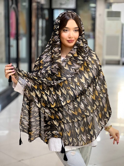 شال نخی ژاکارد پلیسه منگوله دار کد 2493