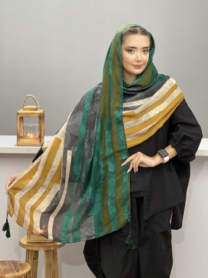 شال نخی نیلا پاییزه منگوله دار کد 1323