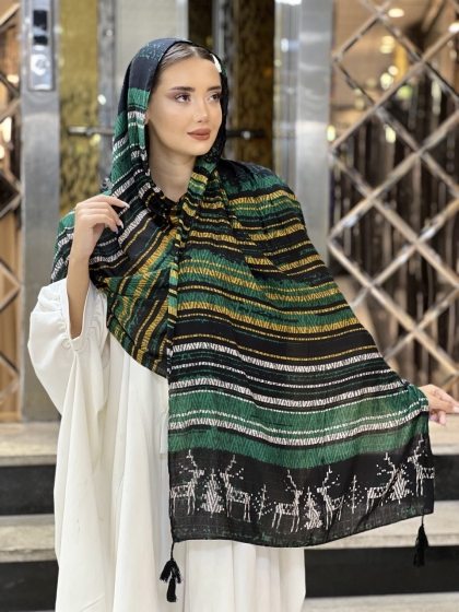 شال نخی ژاکارد پاییزه منگوله دار کد1309