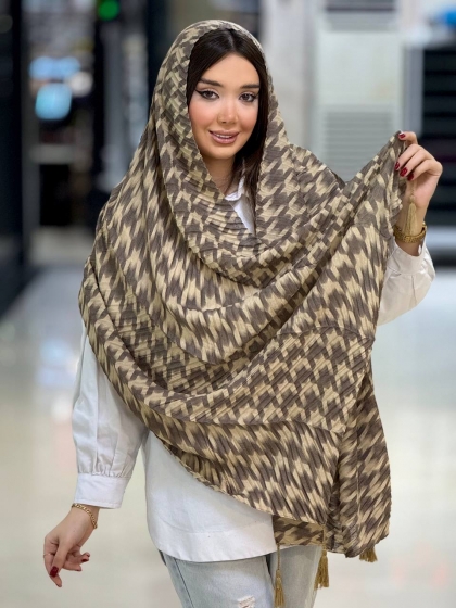 شال نخی ژاکارد پلیسه منگوله دار کد 2572