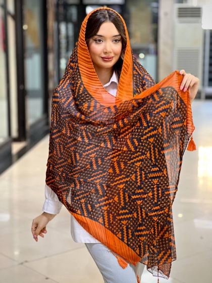 شال نخی ژاکارد پلیسه منگوله دار کد 2488