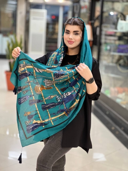 شال نخی ژاکارد دور دوخت منگوله دار کد 994