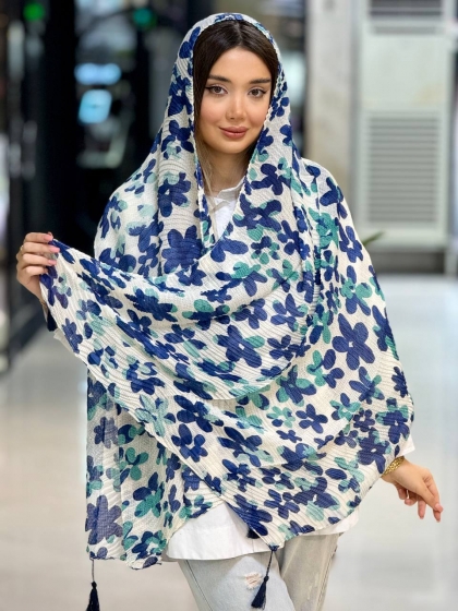 شال نخی ژاکارد پلیسه منگوله دار کد 2509