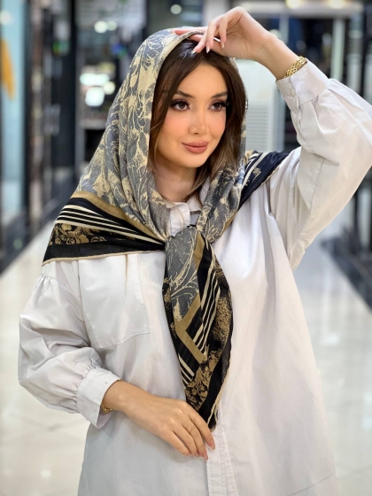 روسری گارزا ژاکارد دور دست دوز کد 2481