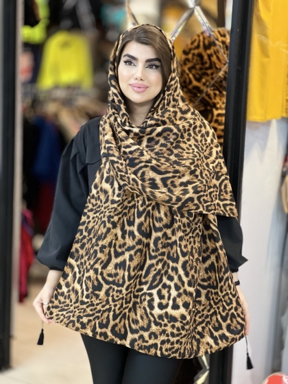 شال نخی اعلاء  پلنگی منگوله دار کد1666