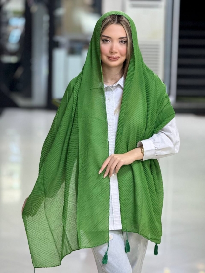 شال نخ پنبه پلیسه منگوله دار (نرم و سبک) کد 2732