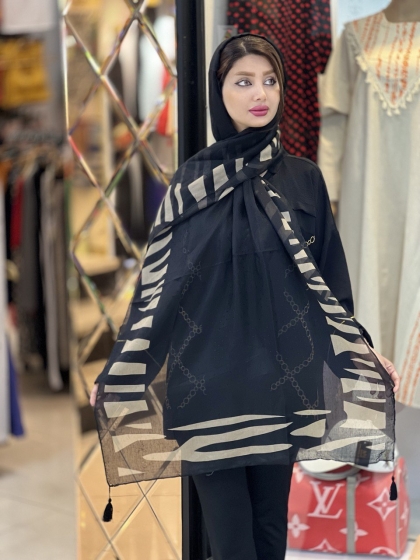 شال نخ ابریشم ژاکارد منگوله دار کد2090