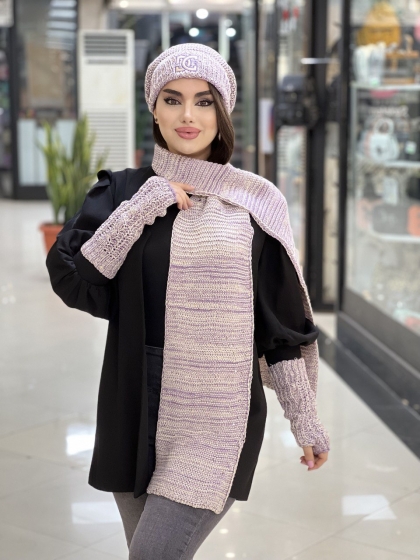 ست شال و کلاه و دستکش بافت ترک کد 1483