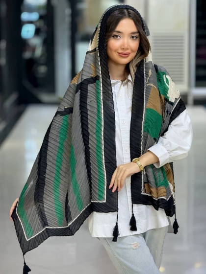 شال نخی پلیسه منگوله دار کد 2602
