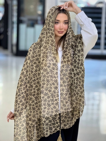 شال چاپی پلیسه منگوله دار کد 2738