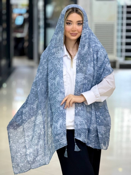 شال چاپی پلیسه دور دوخت منگوله دار 2664