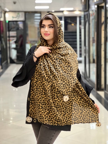 شال پلنگی پوم دار گرم و سبک کد 702