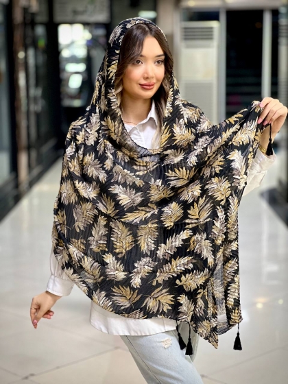 شال نخی ژاکارد پلیسه منگوله دار کد 2494