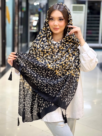 شال نخی ژاکارد پلیسه منگوله دار کد 2453