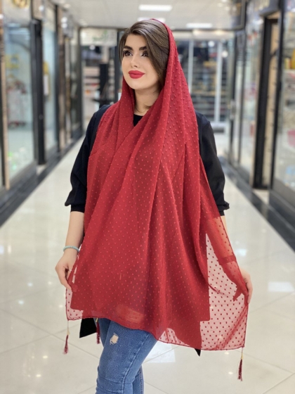 شال نخ و حریر خالدار منگوله دار کد 449