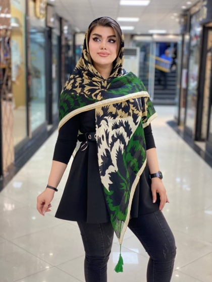 روسری نخی ژاکارد منگوله دار کد 340