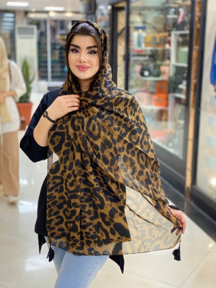 شال نخی ترک (طرح پلنگی منگوله دار) کد 502