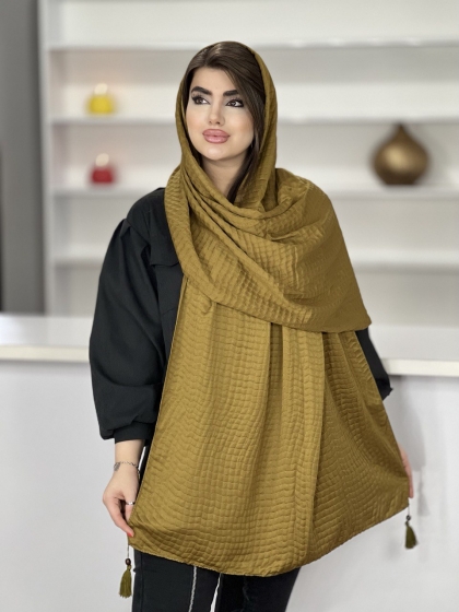  شال نخی پلیسه مربعی منگوله دار کد1527