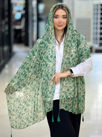 شال چاپی پلیسه دوردوخت منگوله دارکد2666