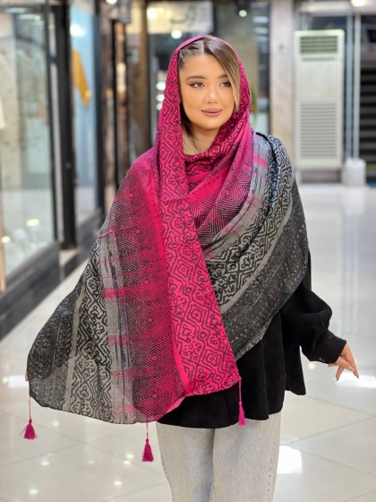 شال نخی نیلا پاییزه منگوله دار کد 2185