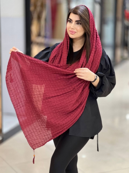 شال نخی پلیسه مربعی منگوله دار کد1722