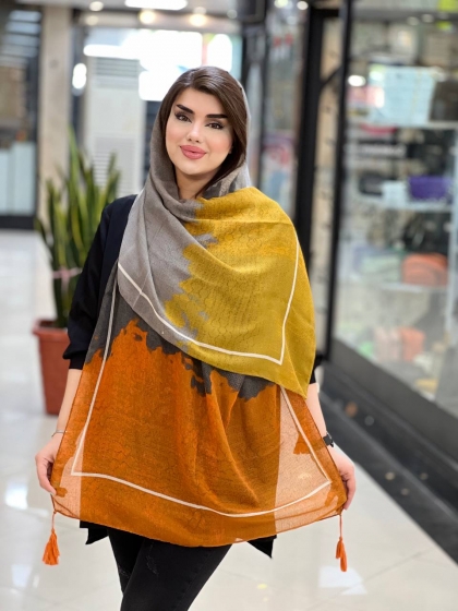 شال نخی برشکا دور دوخت منگوله دار کد 1069
