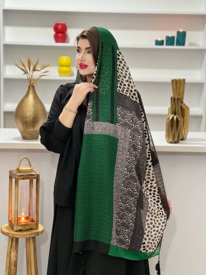 شال نخی ژاکارد دور دوخت منگوله دار کد 1082