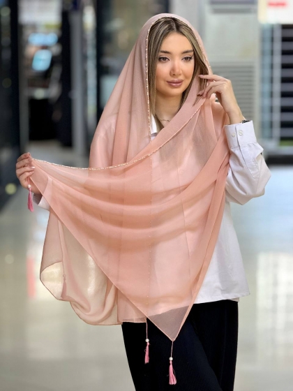 شال پارچه هندی ملیله دوزی منگوله مرواریدی کد 2663