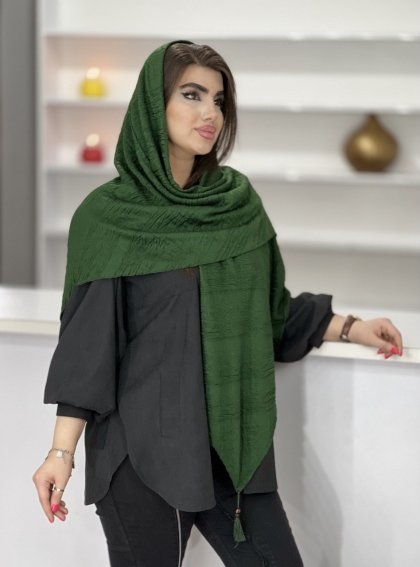 روسری نخی پلیسه پاییزه منگوله دار کد 1504