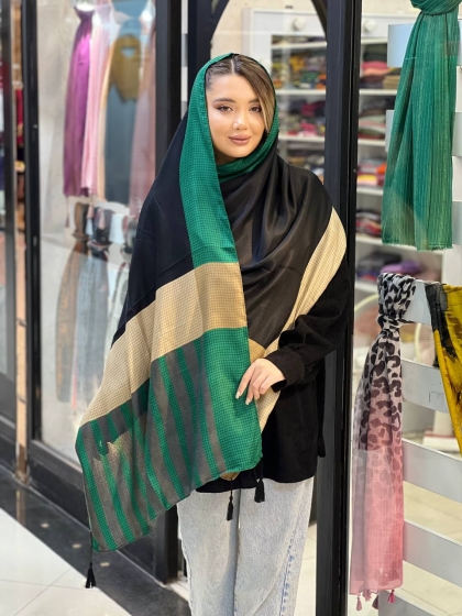 شال نخی نیلا پاییزه منگوله دار کد 2184
