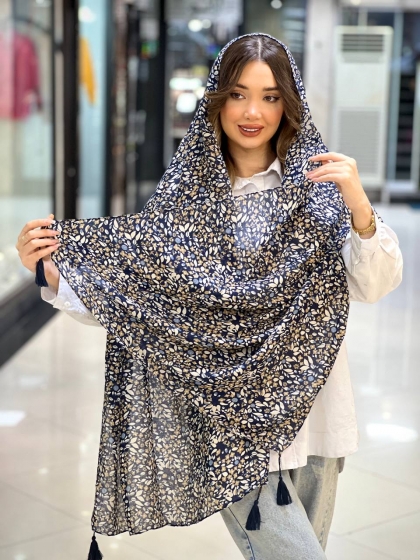 شال نخی دیجیتال منگوله دار کد 2466