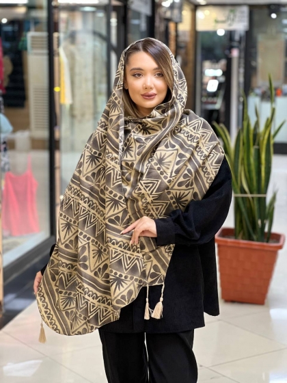 شال نخی نیلا پاییزه منگوله دار کد2189