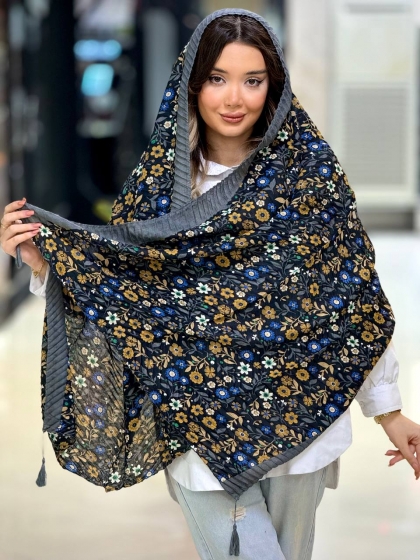 شال نخی ژاکارد پلیسه منگوله دار کد 2541