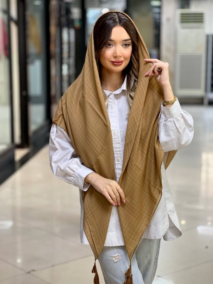 روسری نخی لینن ساده منگوله دار کد 2487