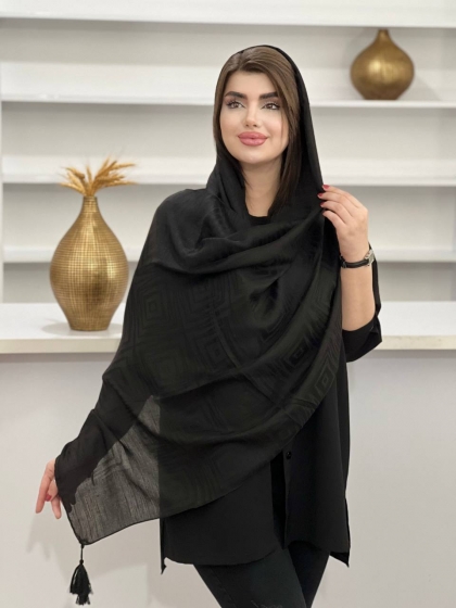 شال نخی اعلاء مشکی  منگوله دار 1132