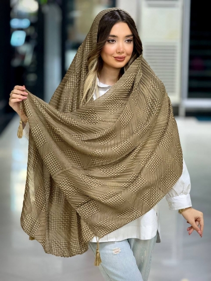 شال نخی ژاکارد پلیسه منگوله دار کد 2507