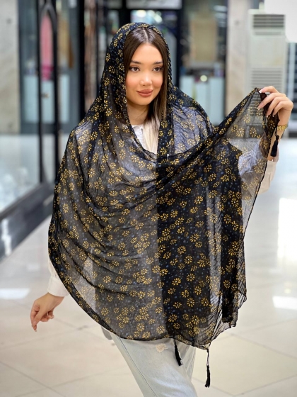 شال نخی ژاکارد پلیسه منگوله دار کد 2472
