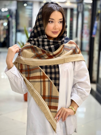 روسری نخی ژاکارد دور دست دوز کد 2356