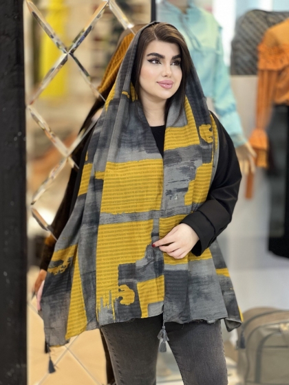 شال نخی دور دوخت منگوله دار کد1816
