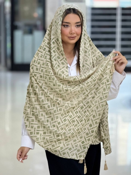 شال نخی پلیسه ژاکارد منگوله دار کد 2769
