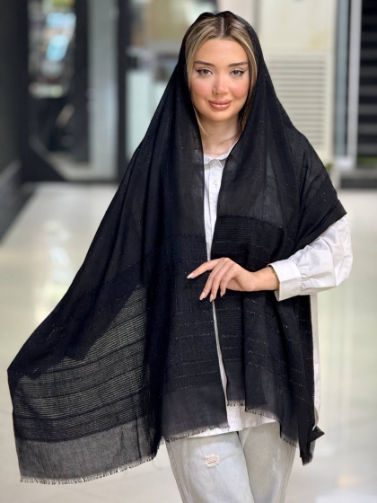 شال نخی مشکی لمه دار کد 2694