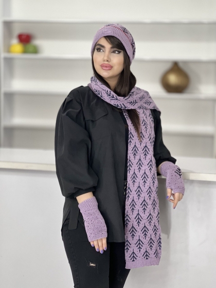ست شال و کلاه و دستکش بافت ترک کد 1511
